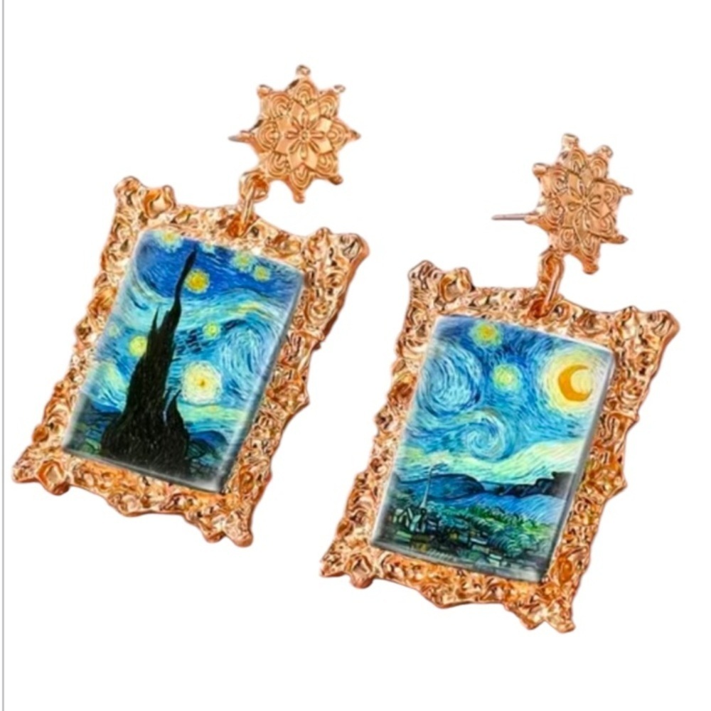 NIP New Starry Nightht Painting Earrings Van Gogh